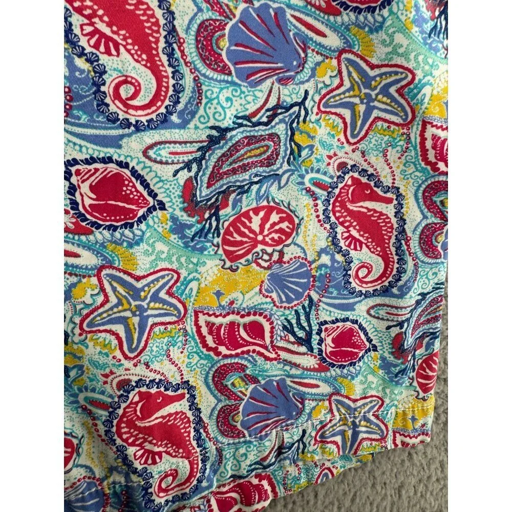 Talbots Weekend Shorts Coastal Shell Paisley Print Chino Flat Front Women Size16